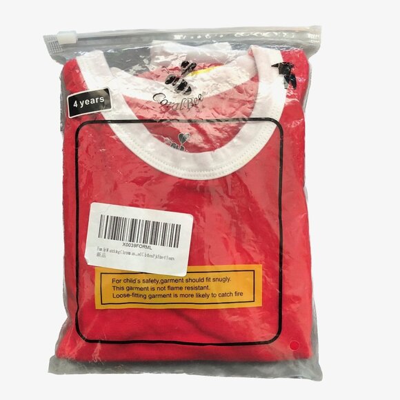 Coral Bee Pajama Set Unisex Red White Long Sleeve Long Striped PJs Sz 4 - Picture 11 of 12